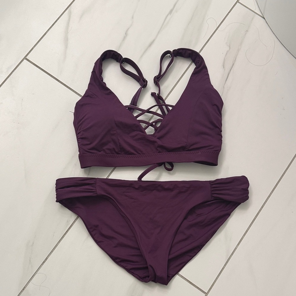 Becca Lattice Bikini Top size Small F/DDD, American fit shirred medium bottom